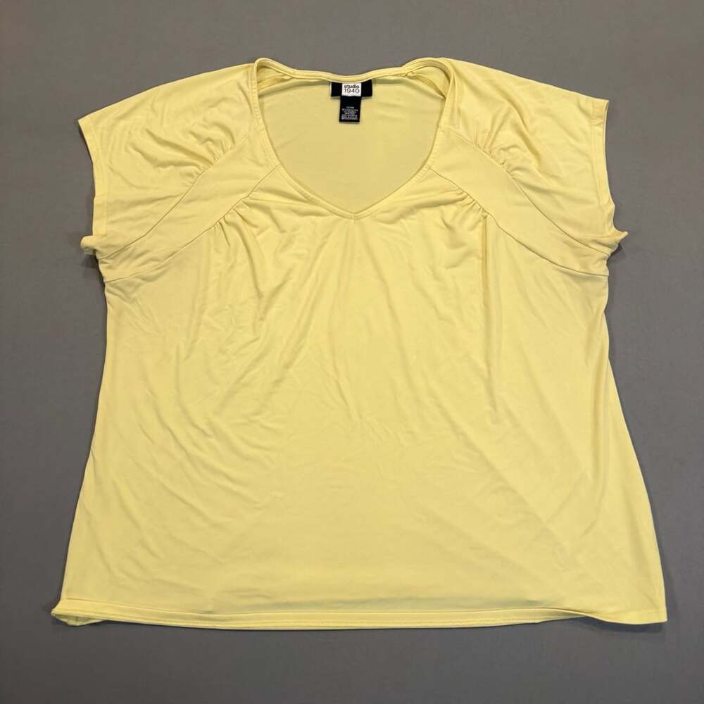 Studio 1940 Blouse Size 22/24W Yellow Short Sleeve V-Neck Top